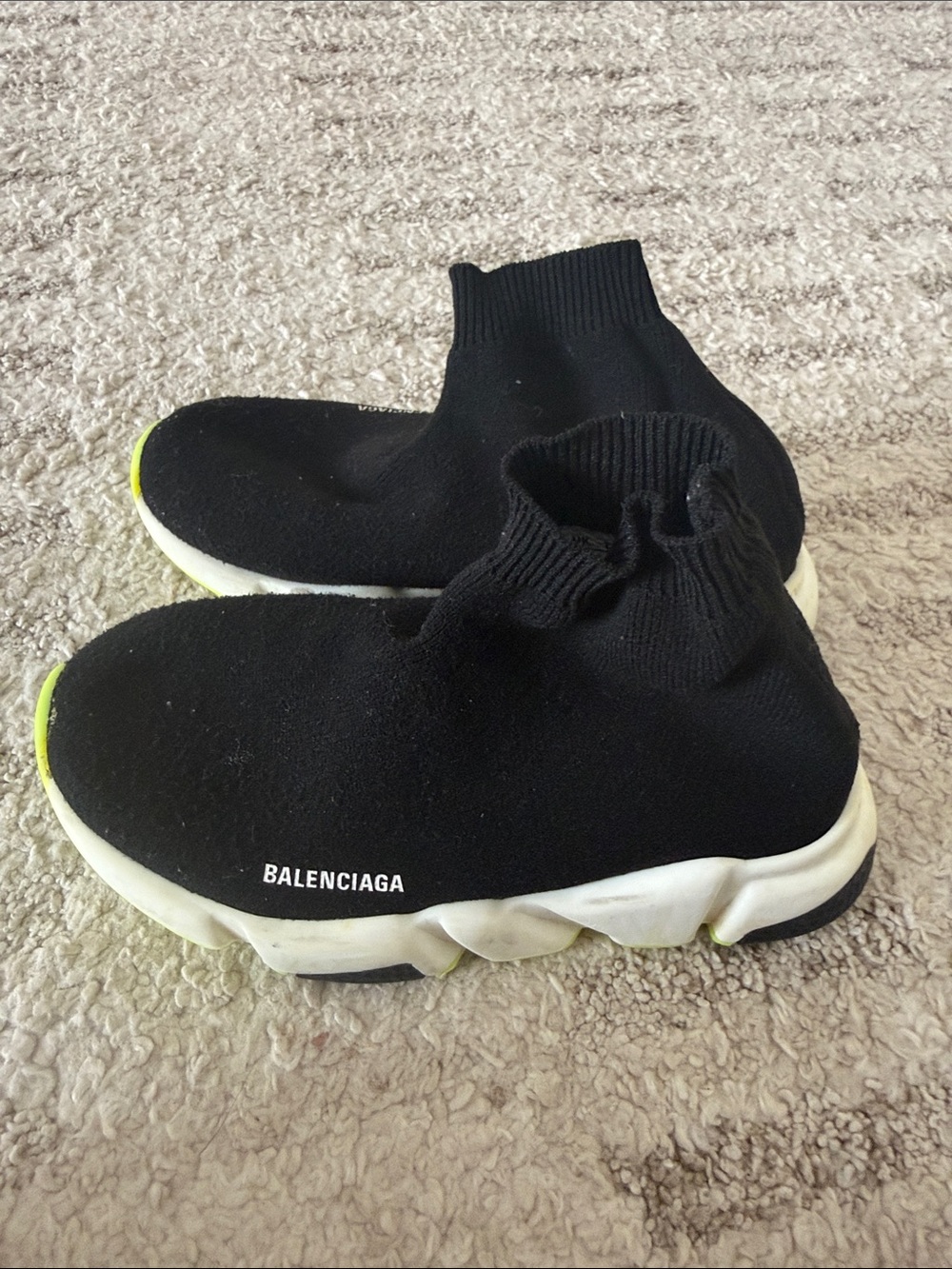 Balenciaga Kids Black Sock Sneakers with White Sole and Lime Accents